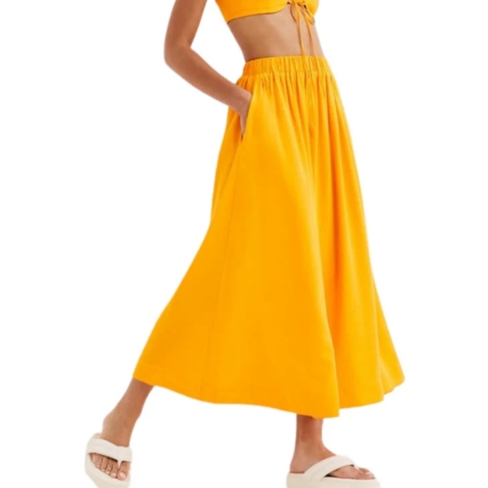 For Love & Lemons Vibrant Orange Women's 2x Midi Skirt Clementine Dazzle 2